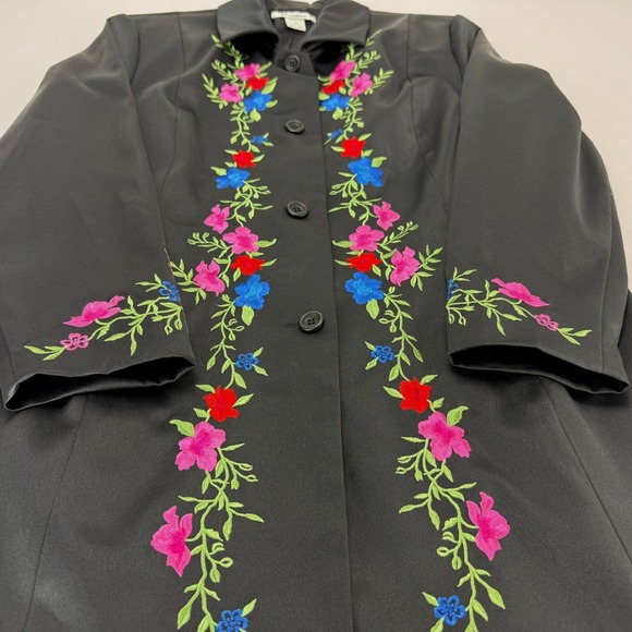 Vintage Nygard Petites Embroidered Satin Jacket Black Floral 16P Festival Boho - Picture 4 of 14